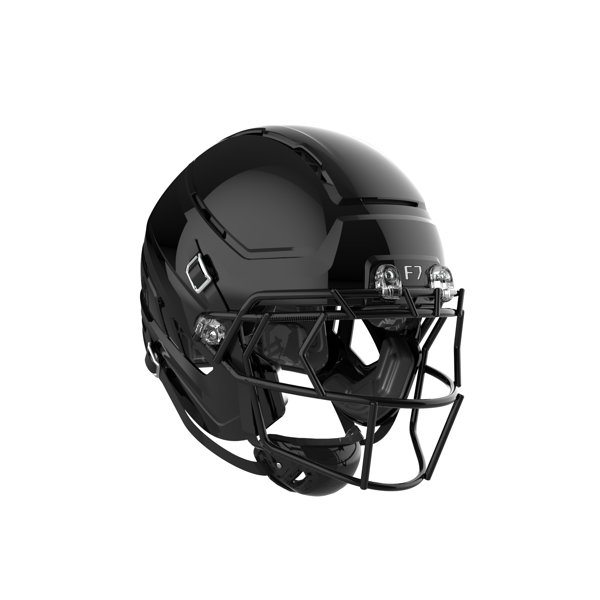 Schutt F7 AIR helmet in Gloss Black, three-quarter view