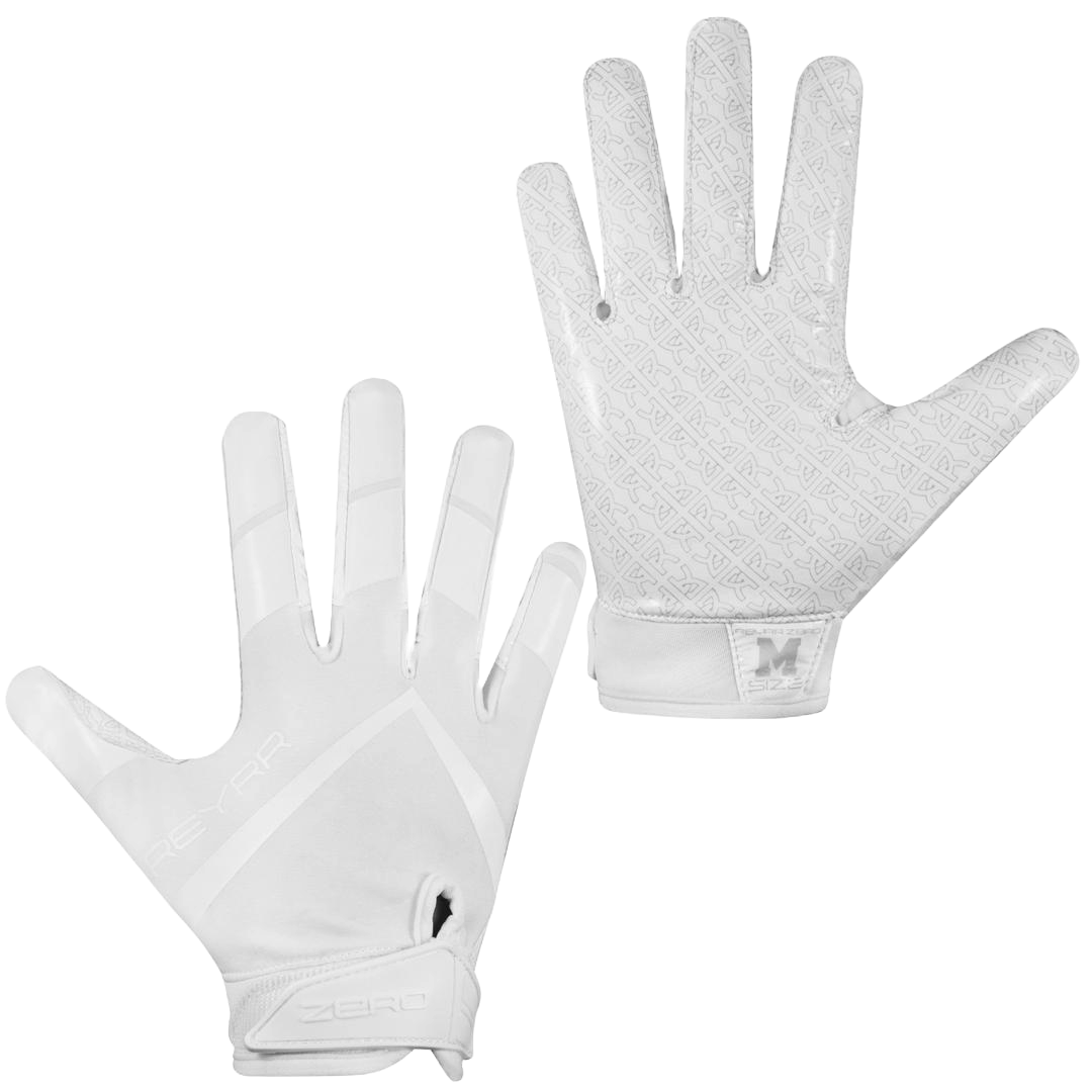 White Reyrr Zero gloves with Reyrr GripTech technology, breathable nylon back, and enhanced silicone for superior grip and comfort