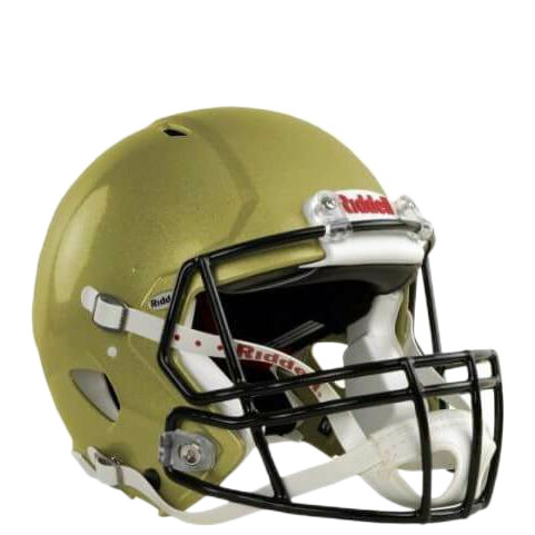 Riddell Speed Icon football helmet in gold with black facemask and quick release system, designed for comfort and stability.