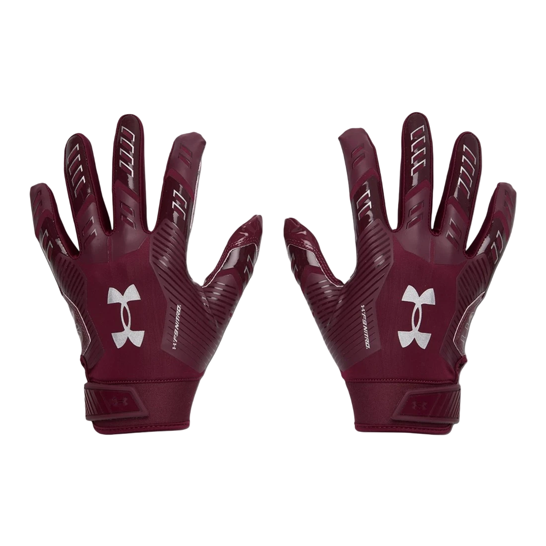 Under Armour F9 maroon Color Rush football and floorball gloves with finger grip pattern