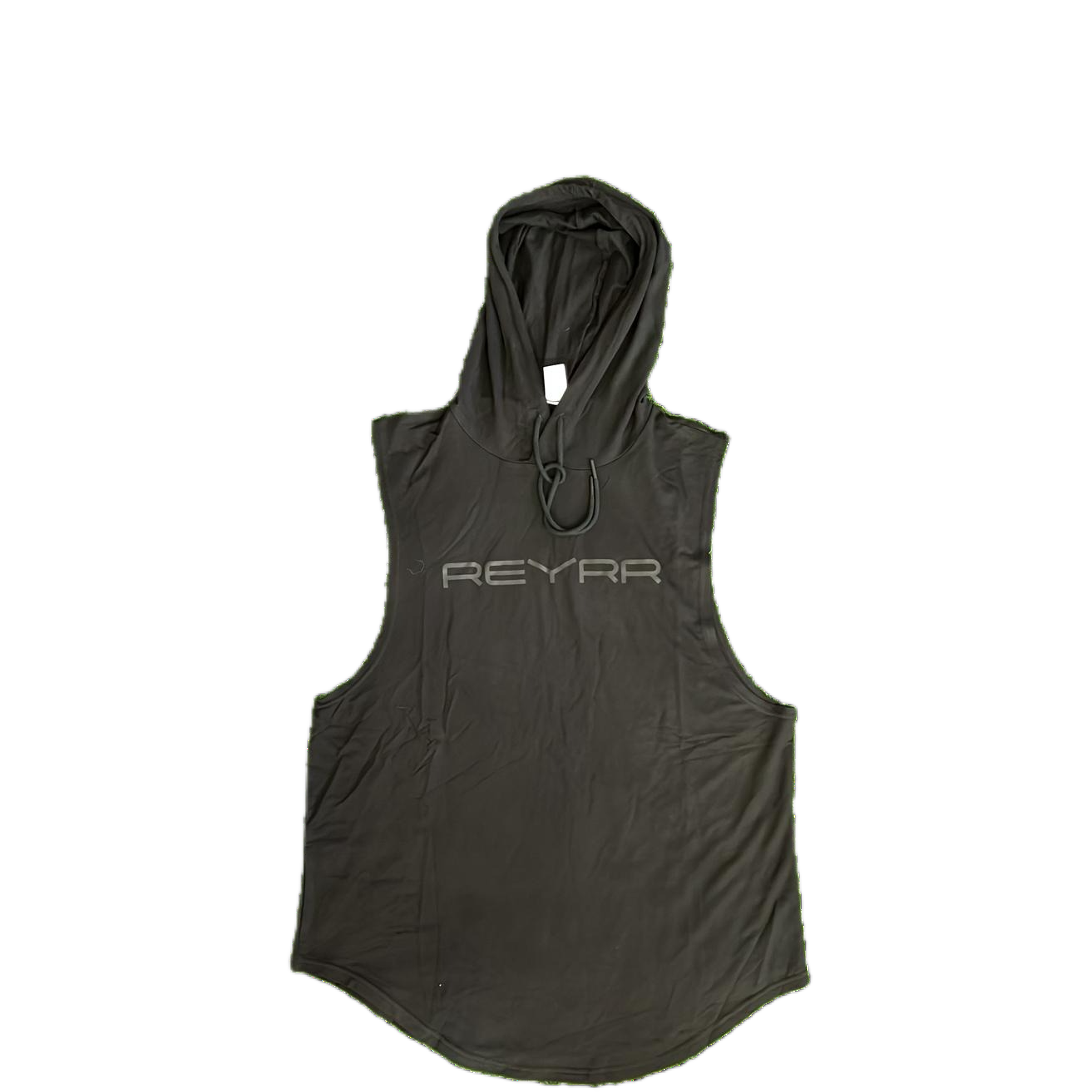 Black Reyrr Sleeveless Light gameday hoodie with hood and front logo designed for athletic performance and breathability