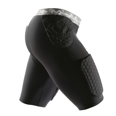 Sort McDavid Hex Thudd 5-piece compression shorts med sekskantet polstret beskyttelse på hofter og lår.
