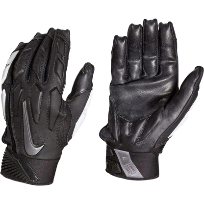 Nike D Tack 6.0 FG black lineman gloves with gel padding and sticky Hydragrip palms for maximum grip and protection.