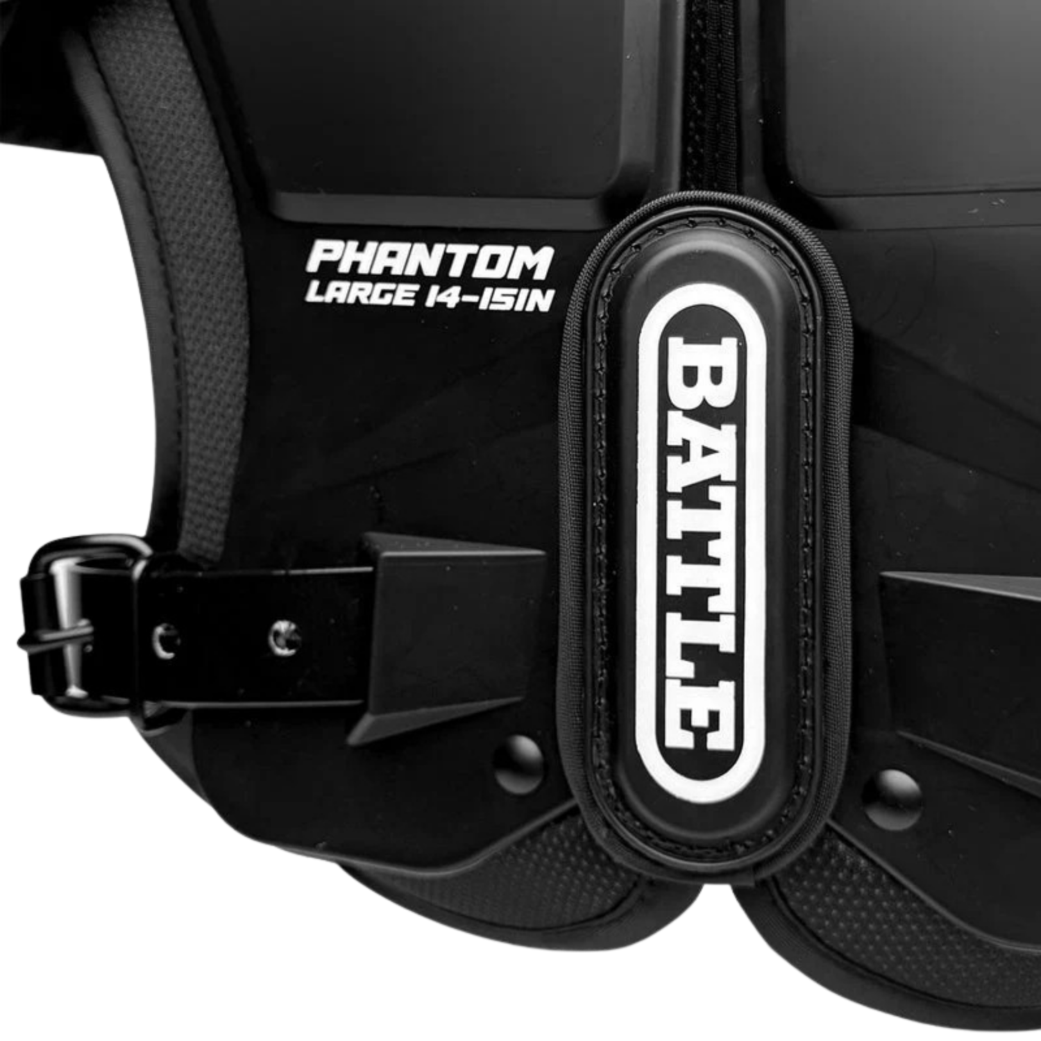 Battle Phantom youth shoulder pads in black with lightweight low profile design for American football players