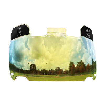 Reyrr VISION Gold Rush football visor, 41.0% VLT, mixed conditions and partial sun, fits Riddell, Schutt, Xenith, and VICIS helmets
