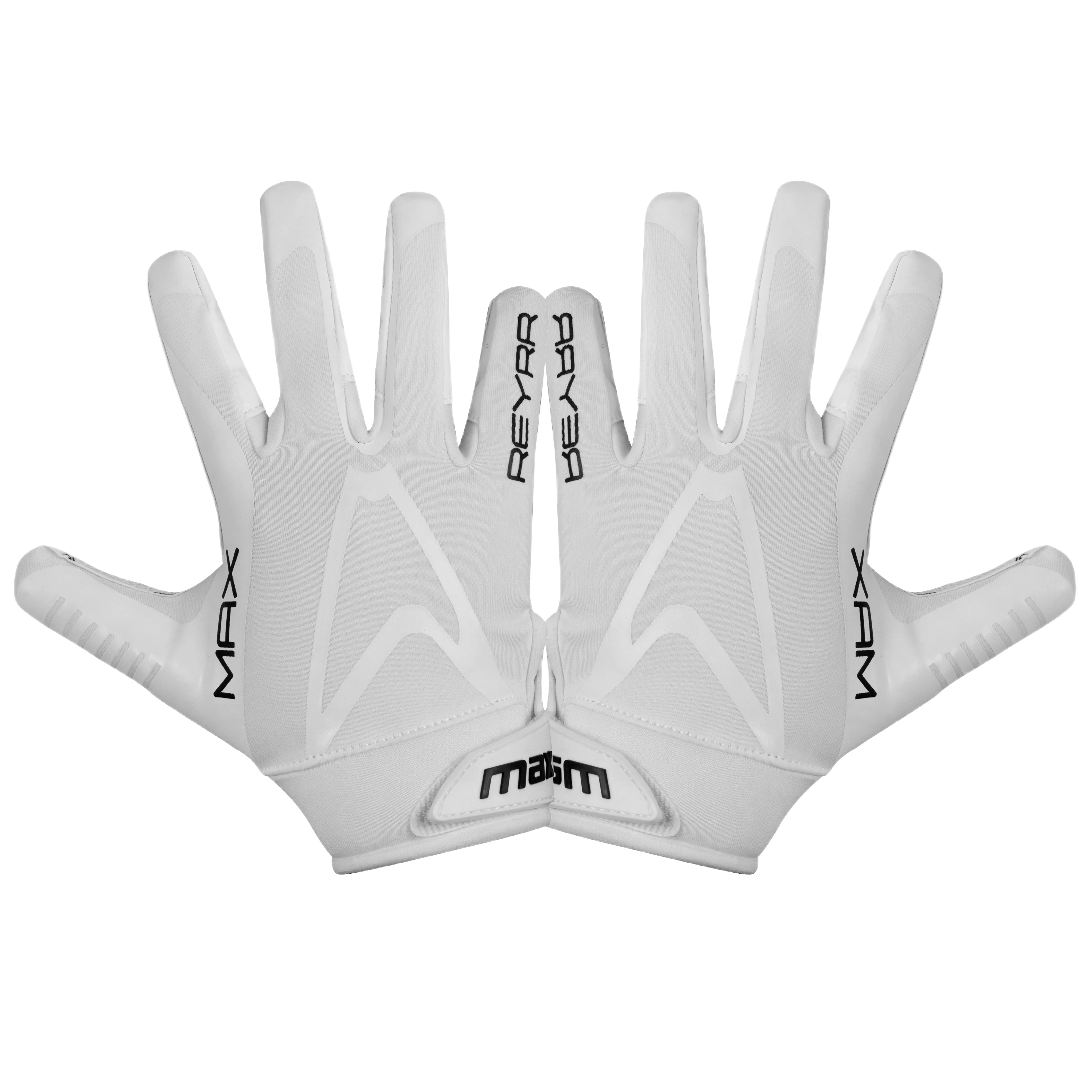 White IB MAX Floorball goalie gloves with Grip-Tech technology for superior grip and ventilation, designed for a snug fit and enhanced performance.