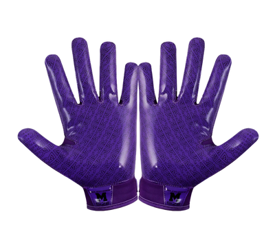 Reyrr Zero gloves in purple with Reyrr GripTech pattern, designed for superior grip and comfort on football and floorball fields.