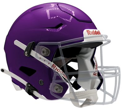 Purple Riddell SpeedFlex football helmet with white facemask and red Riddell branding on a transparent background.