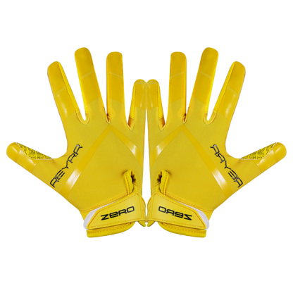 Yellow Reyrr Zero gloves with Reyrr GripTech technology for football and floorball, featuring enhanced silicone and breathable nylon design.
