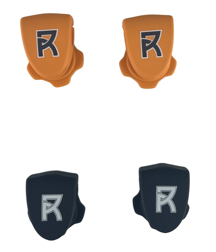 Reyrr Vision Visor Clip 2.0 in orange and black with logo, durable football visor accessory for secure fit and clear visibility