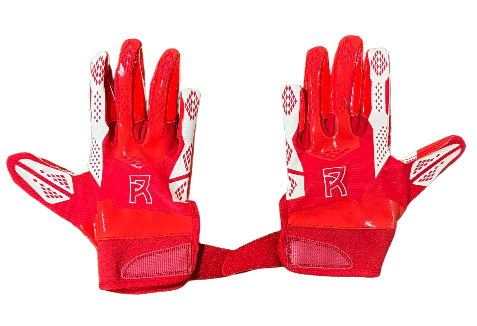 Red Reyrr ELITE Nordic Edition football gloves with Vapor-Stick Grip Technology and adjustable wrist straps.