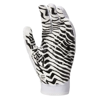 Nike Superbad 7.0 football glove with black and white zebra pattern and Magnigrip+ palm for enhanced grip
