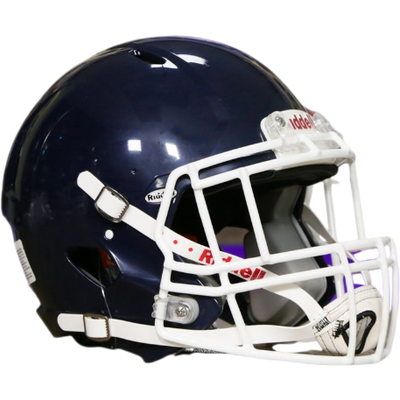 Riddell Victor-I youth football helmet in navy blue with white facemask and advanced impact protection features