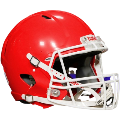 Red Riddell Victor-I youth football helmet with white facemask and impact protection features