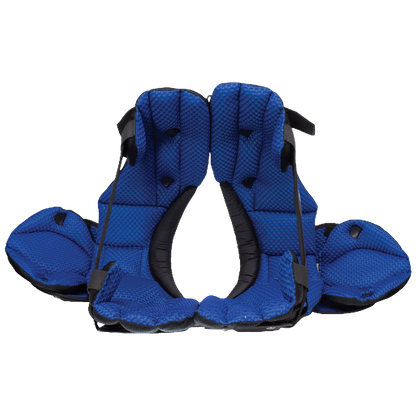 Blue Schutt Mid Flex 4.0 Youth football protective padding with perforated dual-density foam and adjustable belt system