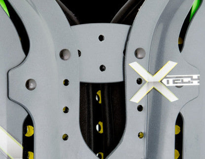 Close-up of gray X-Tech X2 Shoulder Pad with XRD foam padding and ventilation holes